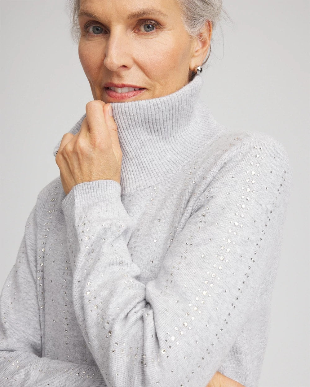 Chico's Women | Zenergy® Luxe Diamante Zip Cardigan FROSTED GRAY HEATHER