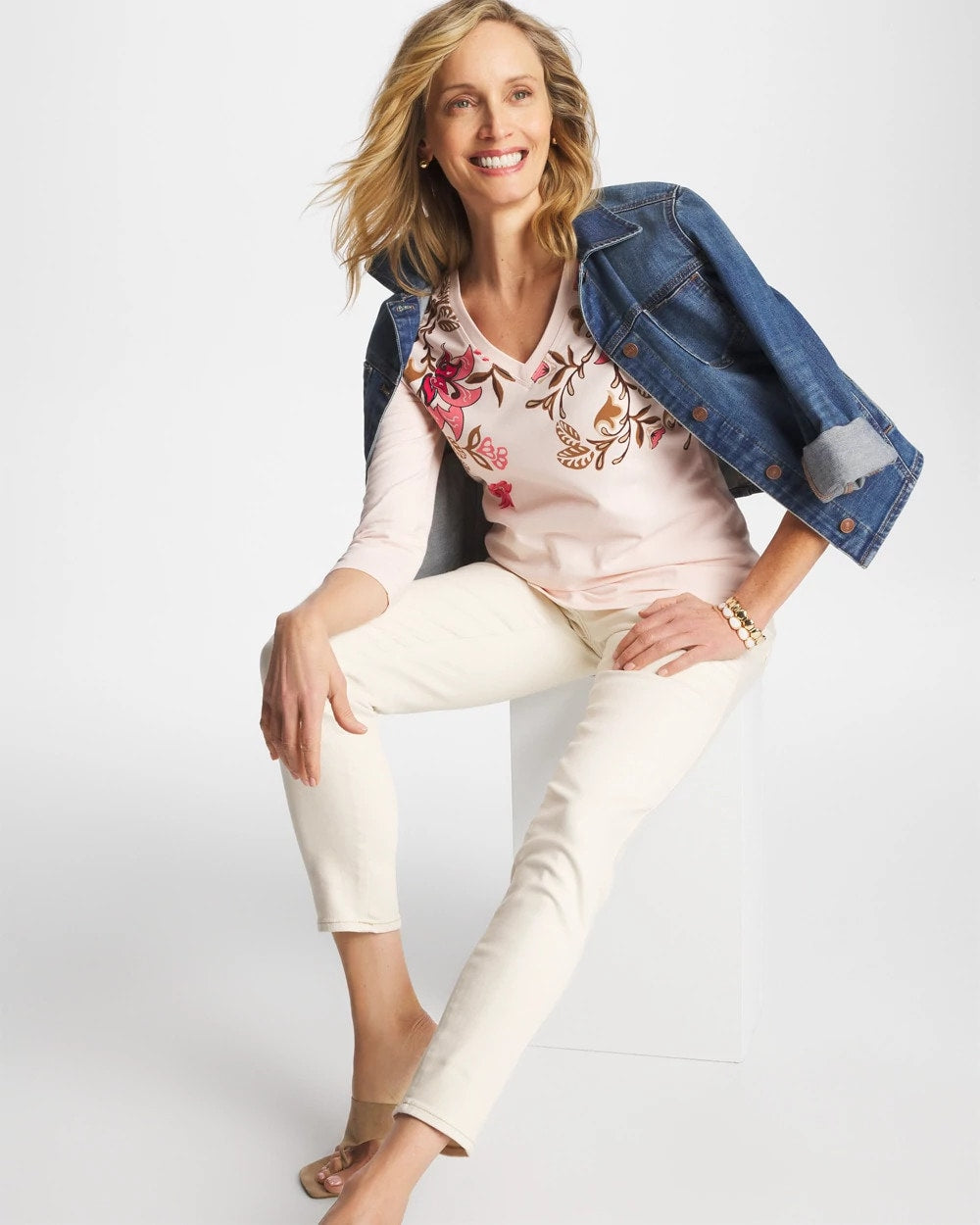 Chico's Women | Stretch-Cotton 3/4 Sleeve Perfect Tee SIESTA ROSE