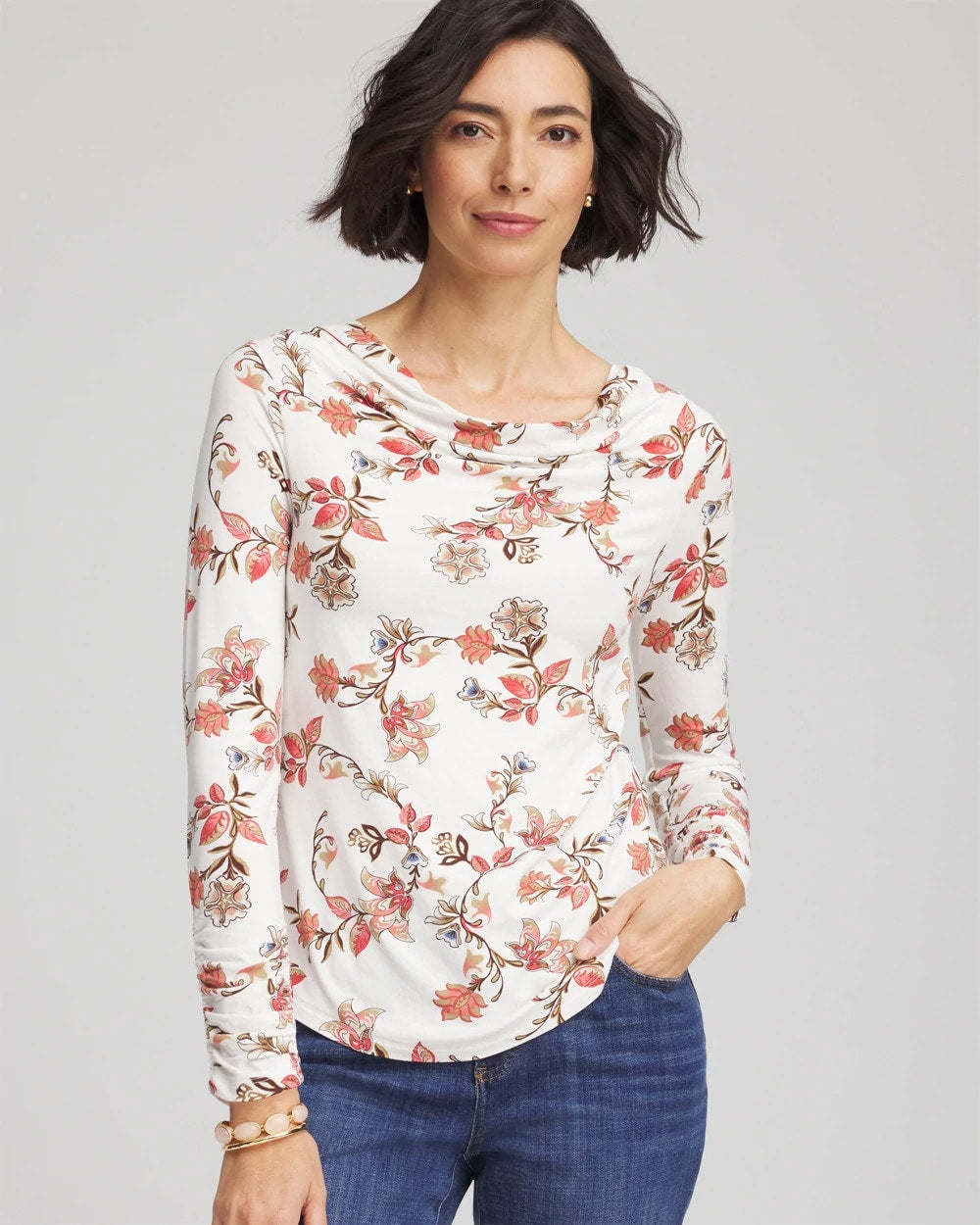 Chico's Women | Touch of Cool™ Long-Sleeved Cowlneck Tee ECRU