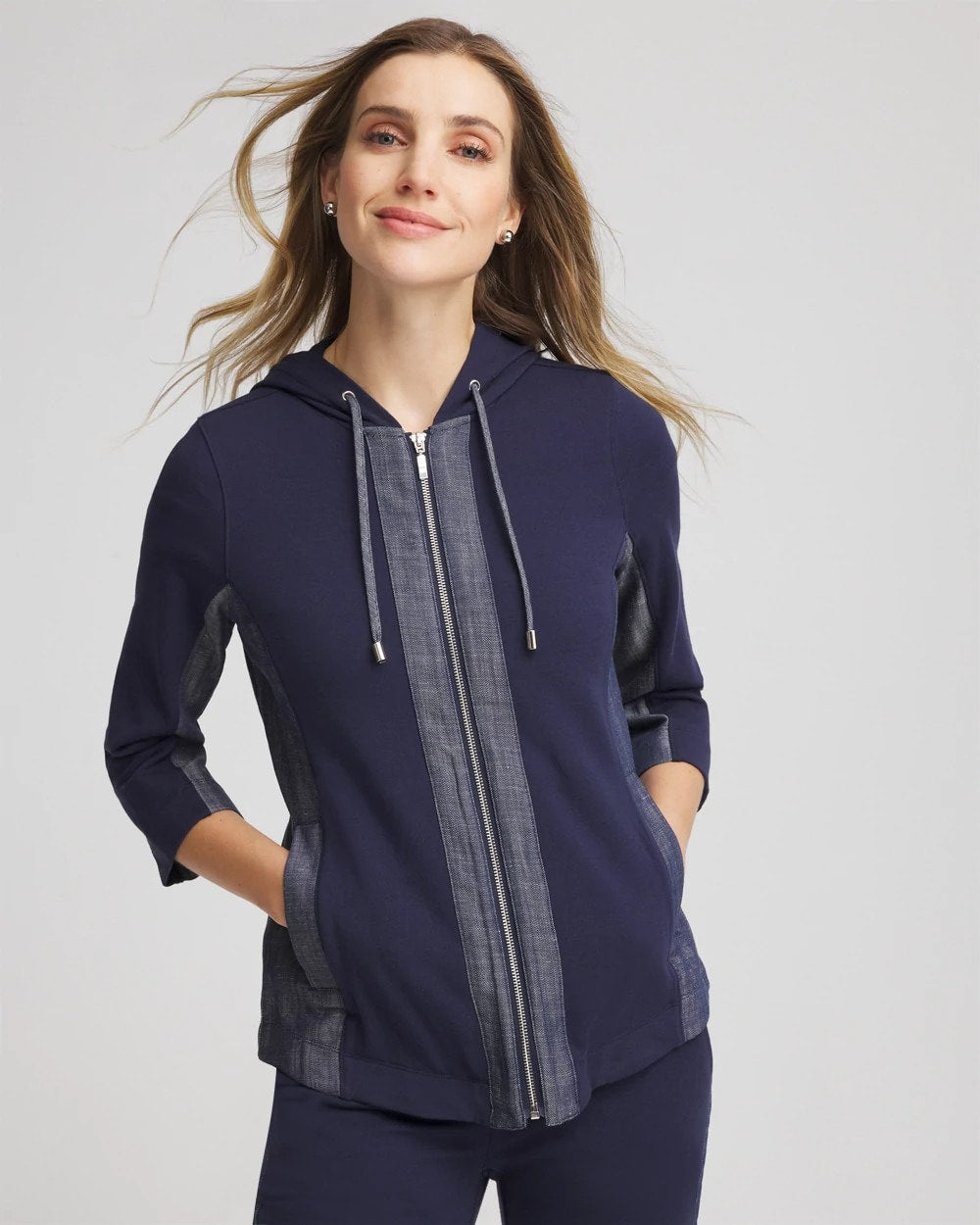 Chico's Women | Zenergy® French Terry & Chambray Jacket PASSPORT BLUE
