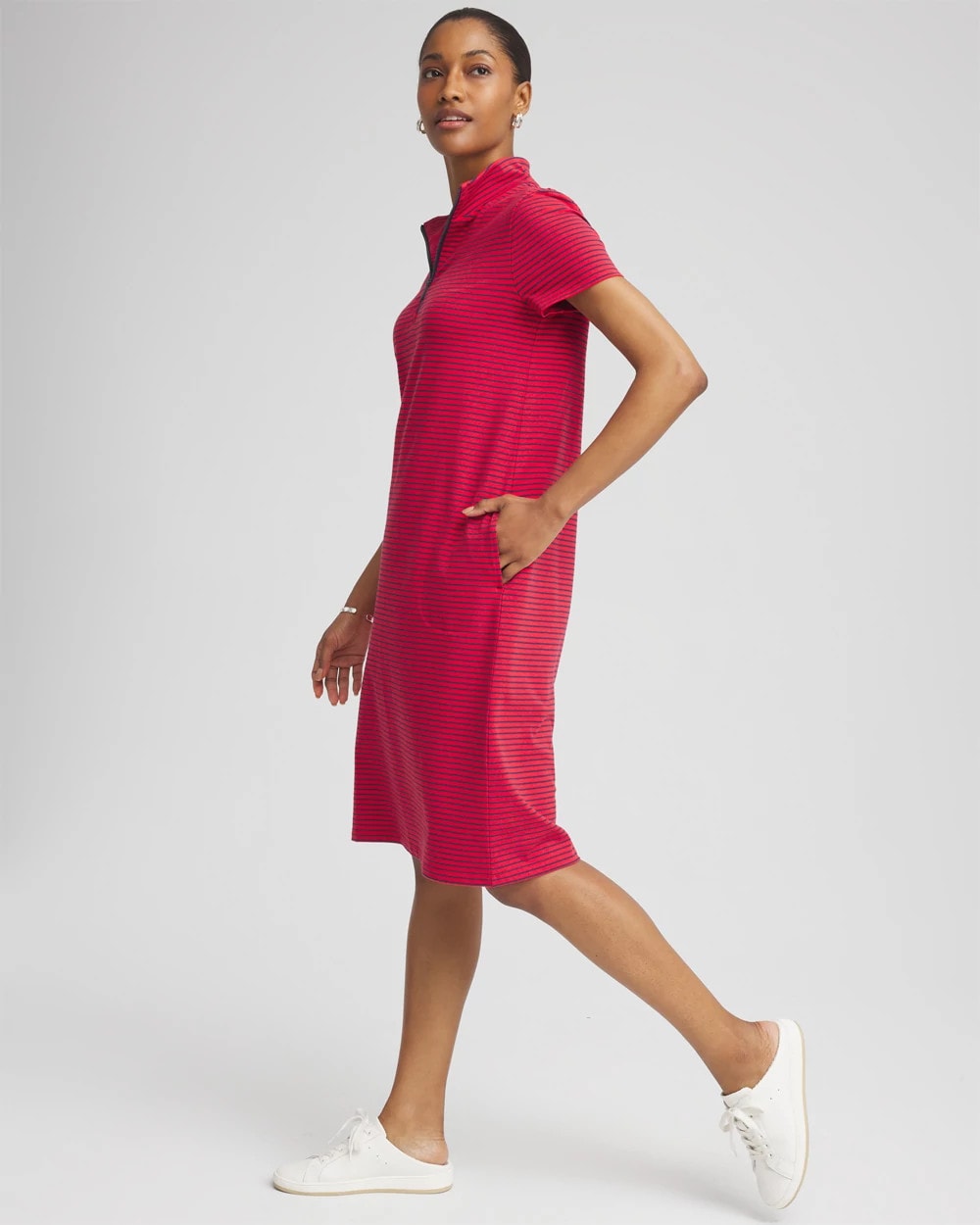 Chico's Women | Zenergy® UPF Knit Stripe Half-Zip Dress RED GLOW