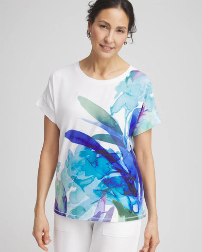 Chico's Women | Zenergy® Floral Scoop Neck Tee RICH COBALT
