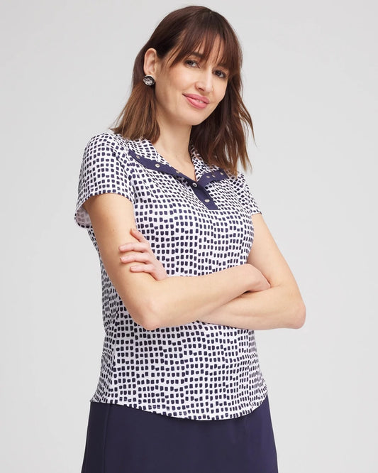 Chico's Women | Zenergy® UPF Dots Mockneck Short-Sleeve Top PASSPORT BLUE