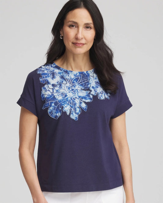 Chico's Women | Zenergy® UPF Knit Applique Dolman Top PASSPORT BLUE