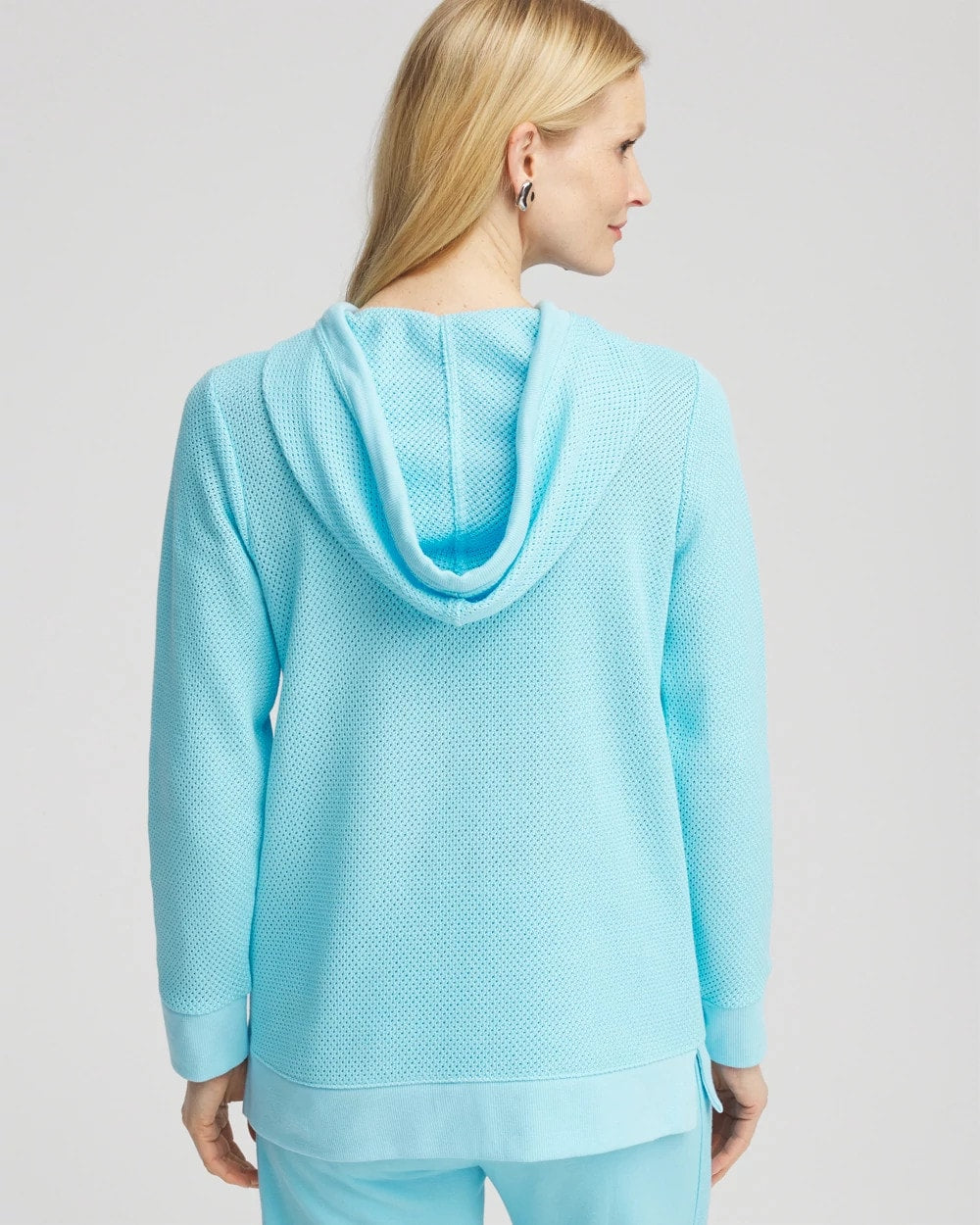 Chico's Women | Zenergy® Crochet Knit Hooded Pullover Top PARADISO BLUE