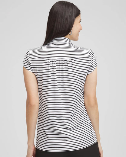 Chico's Women | Zenergy® UPF Stripe Cap Sleeve Polo BLACK