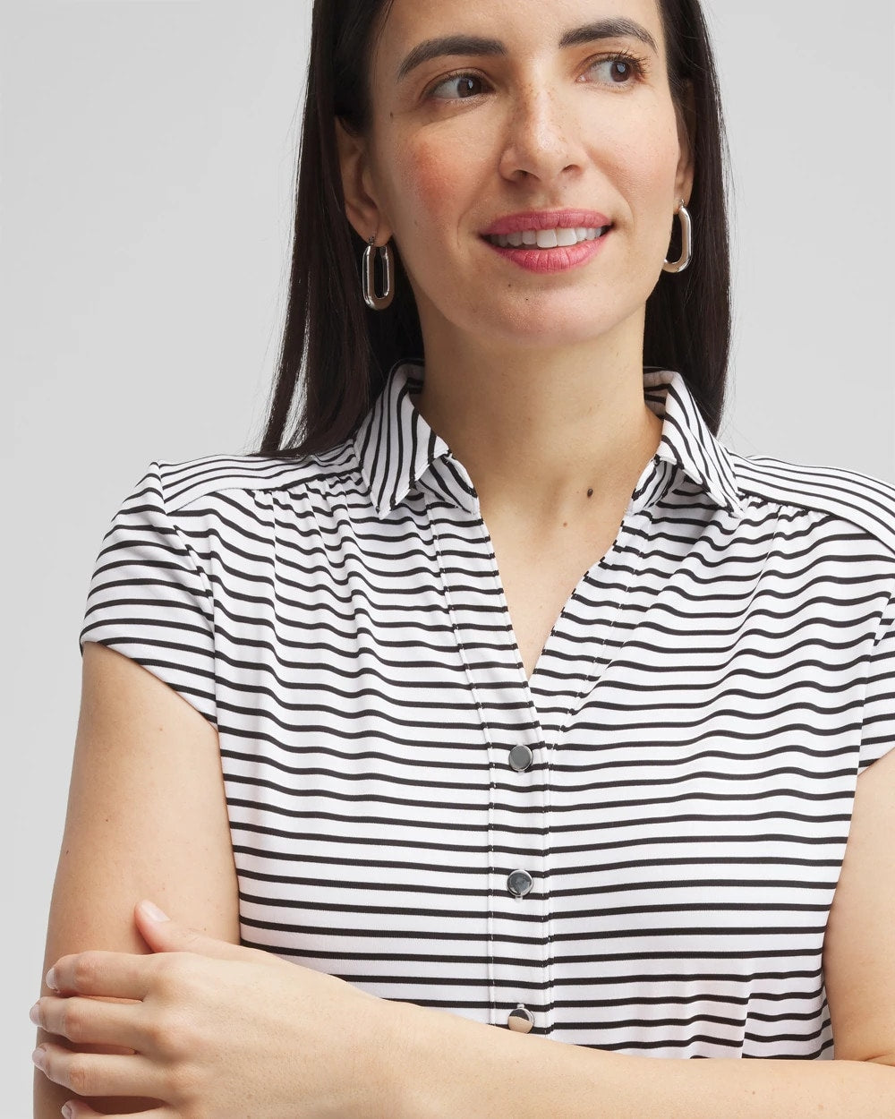 Chico's Women | Zenergy® UPF Stripe Cap Sleeve Polo BLACK