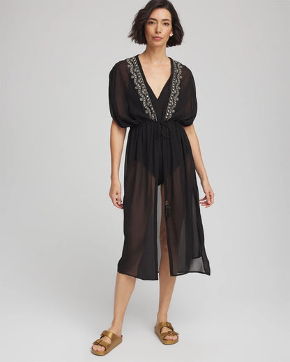 Chico's Women | Miraclesuit® Beach Embroidered Long Kimono BLACK