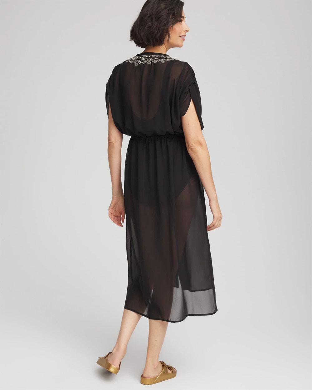 Chico's Women | Miraclesuit® Beach Embroidered Long Kimono BLACK