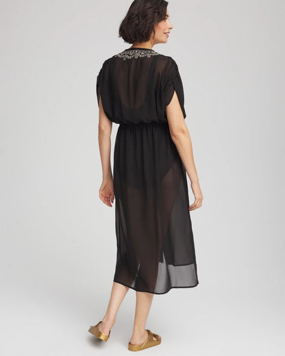 Chico's Women | Miraclesuit® Beach Embroidered Long Kimono BLACK
