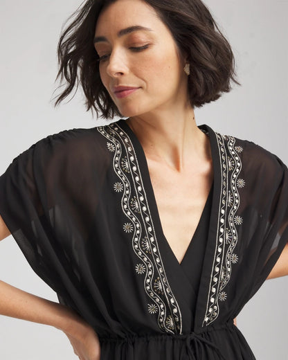 Chico's Women | Miraclesuit® Beach Embroidered Long Kimono BLACK