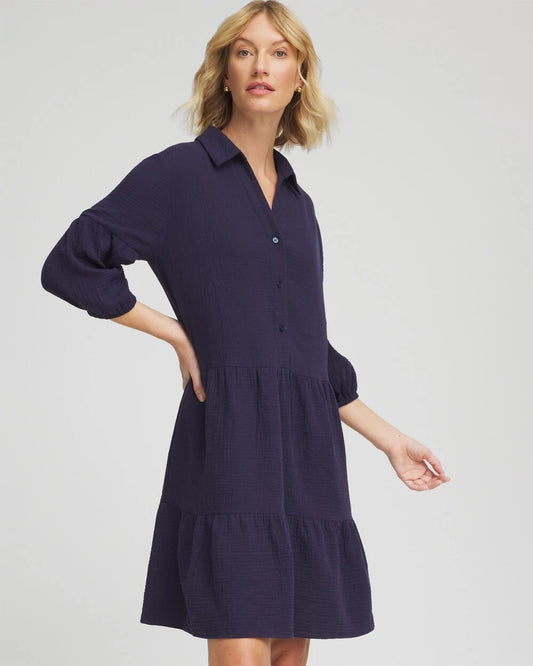 Chico's Women | Woven Tiered Swim Cover-Up Dress PASSPORT BLUE