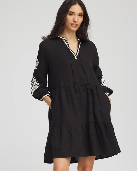 Chico's Women | Woven Embroidered Swim Cover-Up BLACK