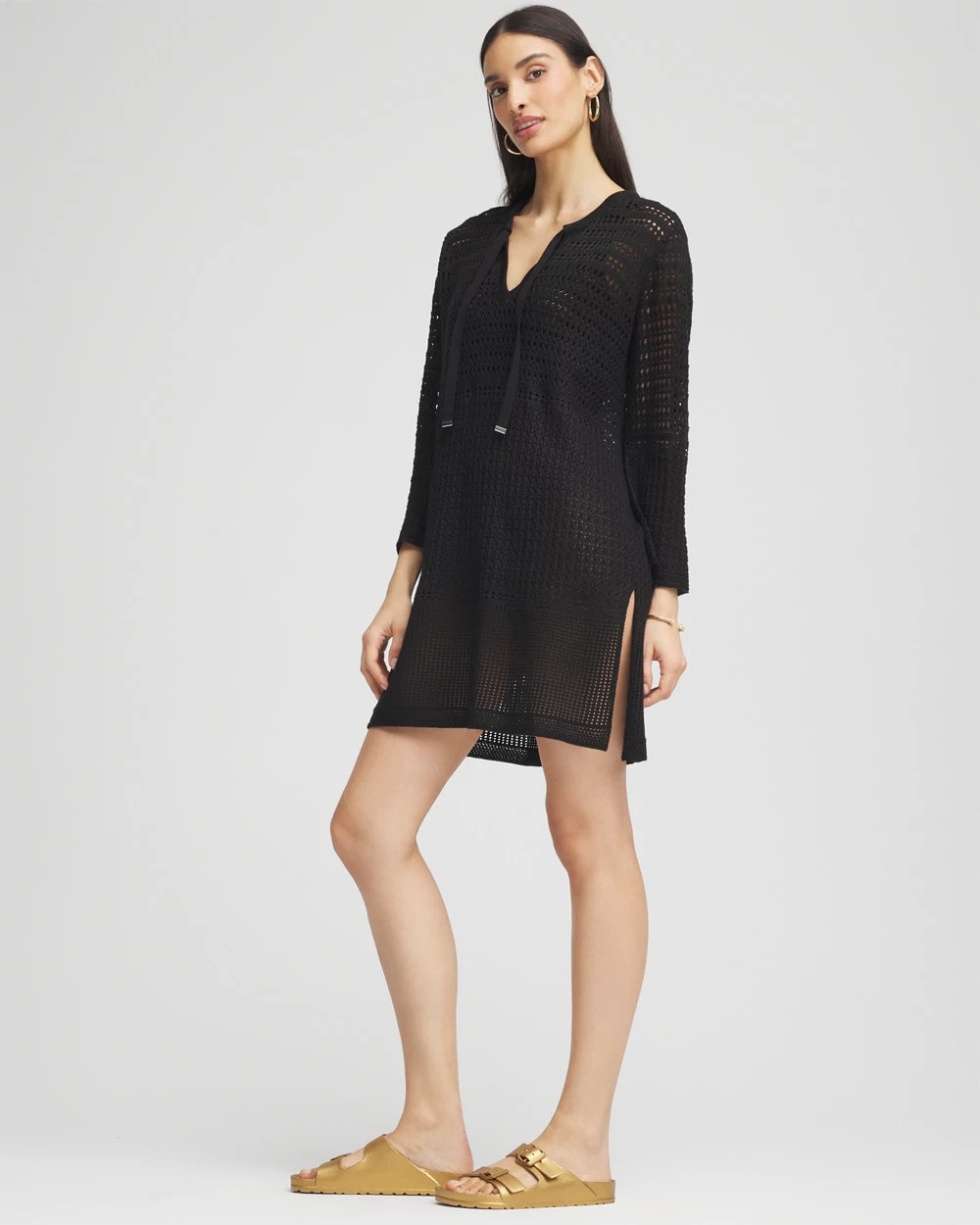 Chico's Women | Chico's Tie-Front Beach Swimsuit Cover-Up BLACK