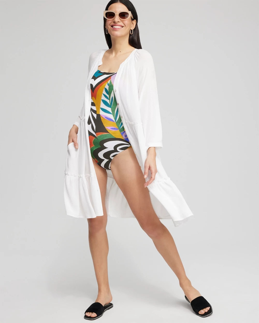 Chico's Women | Button Front Swim Coverup ALABASTER