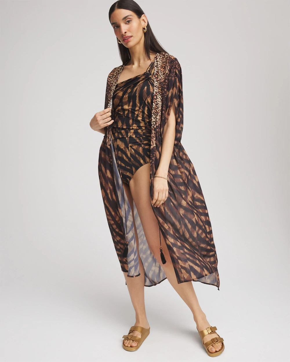 Chico's Women | Miraclesuit® Raya De Safari Kimono Cover-Up BLACK/BROWN