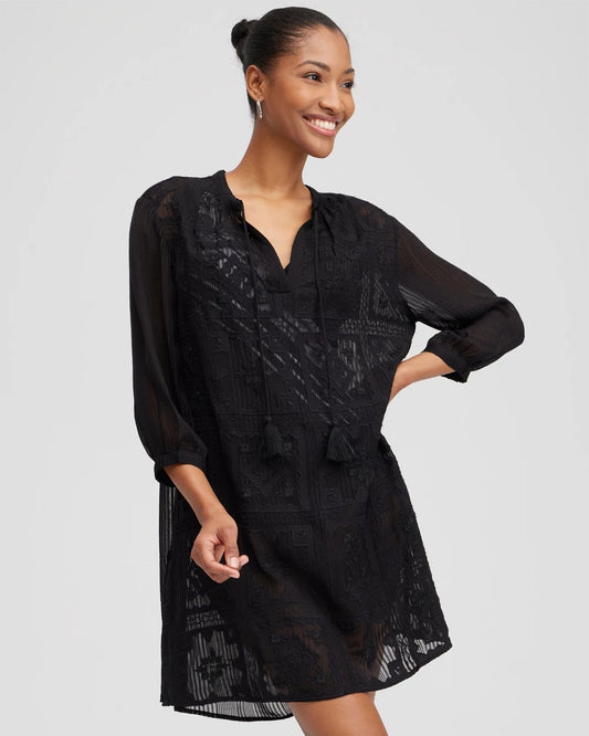 Chico's Women | Embroidered Swim Dress Coverup BLACK