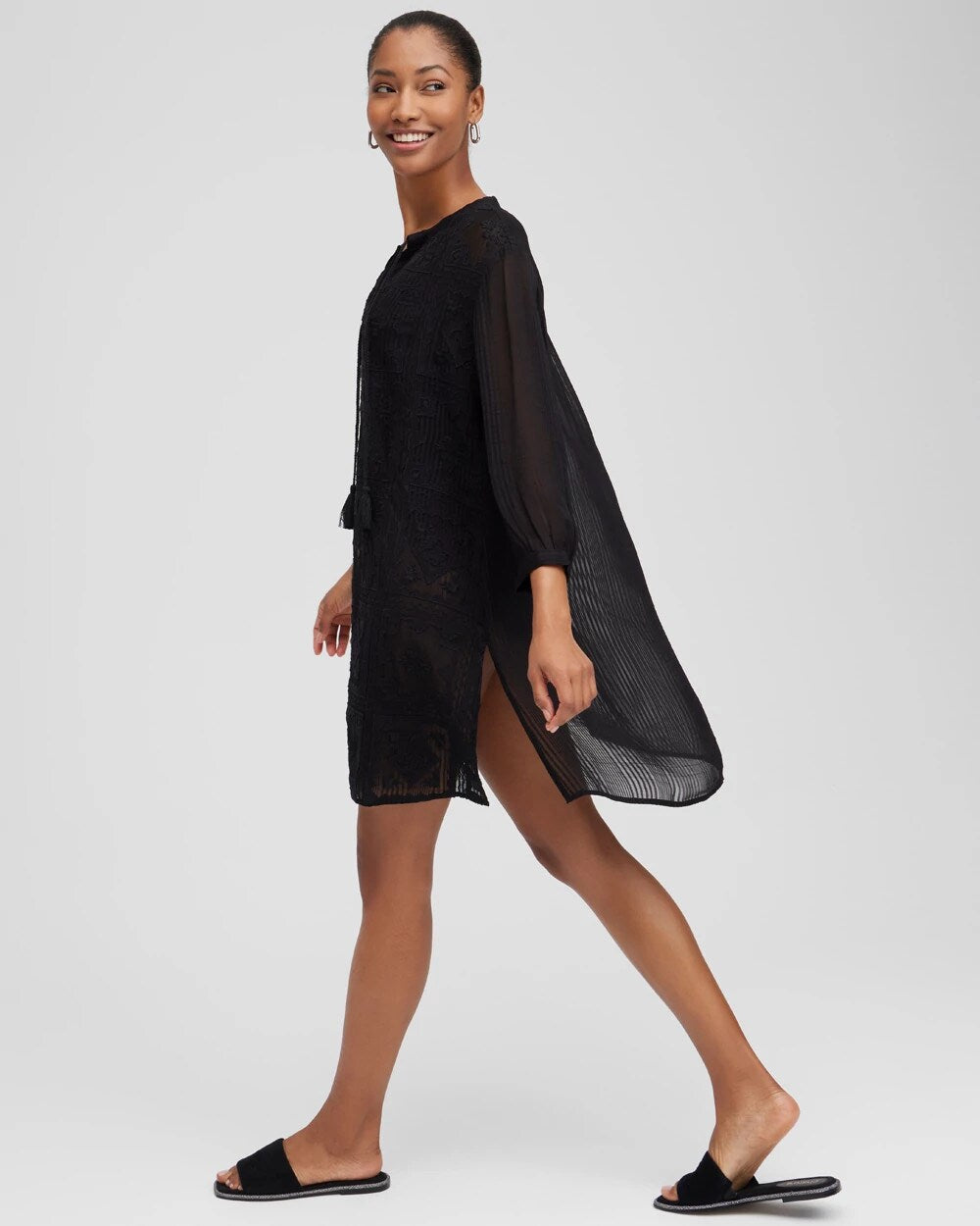 Chico's Women | Embroidered Swim Dress Coverup BLACK