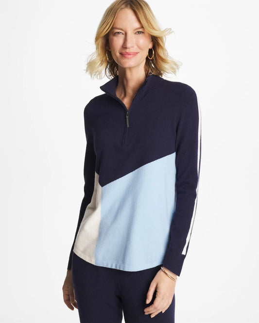 Chico's Women | Zenergy® Luxe Colorblock Half-Zip Pullover CRYSTAL TOPAZ
