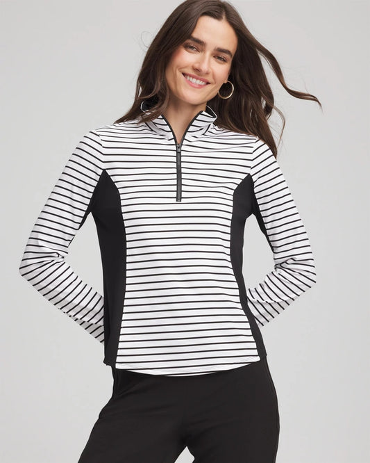 Chico's Women | Zenergy® UPF Striped Block Half Zip BLACK