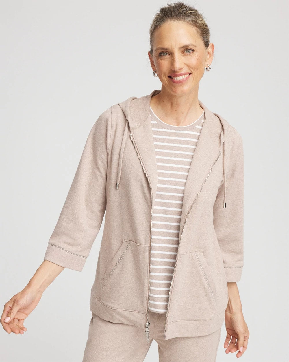 Chico's Women | Zenergy® French Terry Full-Zip Jacket LIGHT TAUPE HEATHER