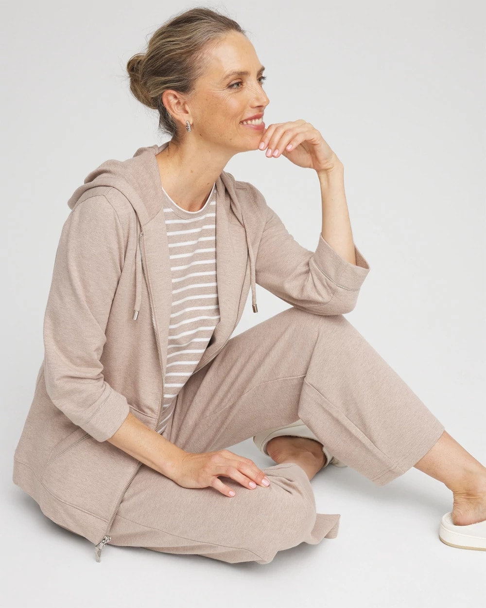 Chico's Women | Zenergy® French Terry Full-Zip Jacket LIGHT TAUPE HEATHER