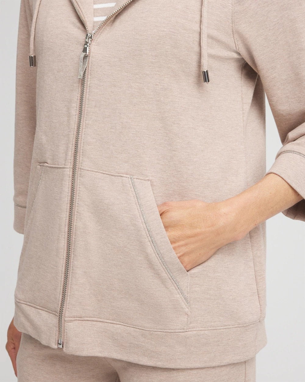 Chico's Women | Zenergy® French Terry Full-Zip Jacket LIGHT TAUPE HEATHER