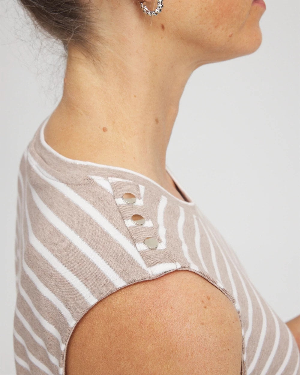 Chico's Women | Zenergy® UPF Sleeveless Metallic-Striped Tank LIGHT TAUPE HEATHER