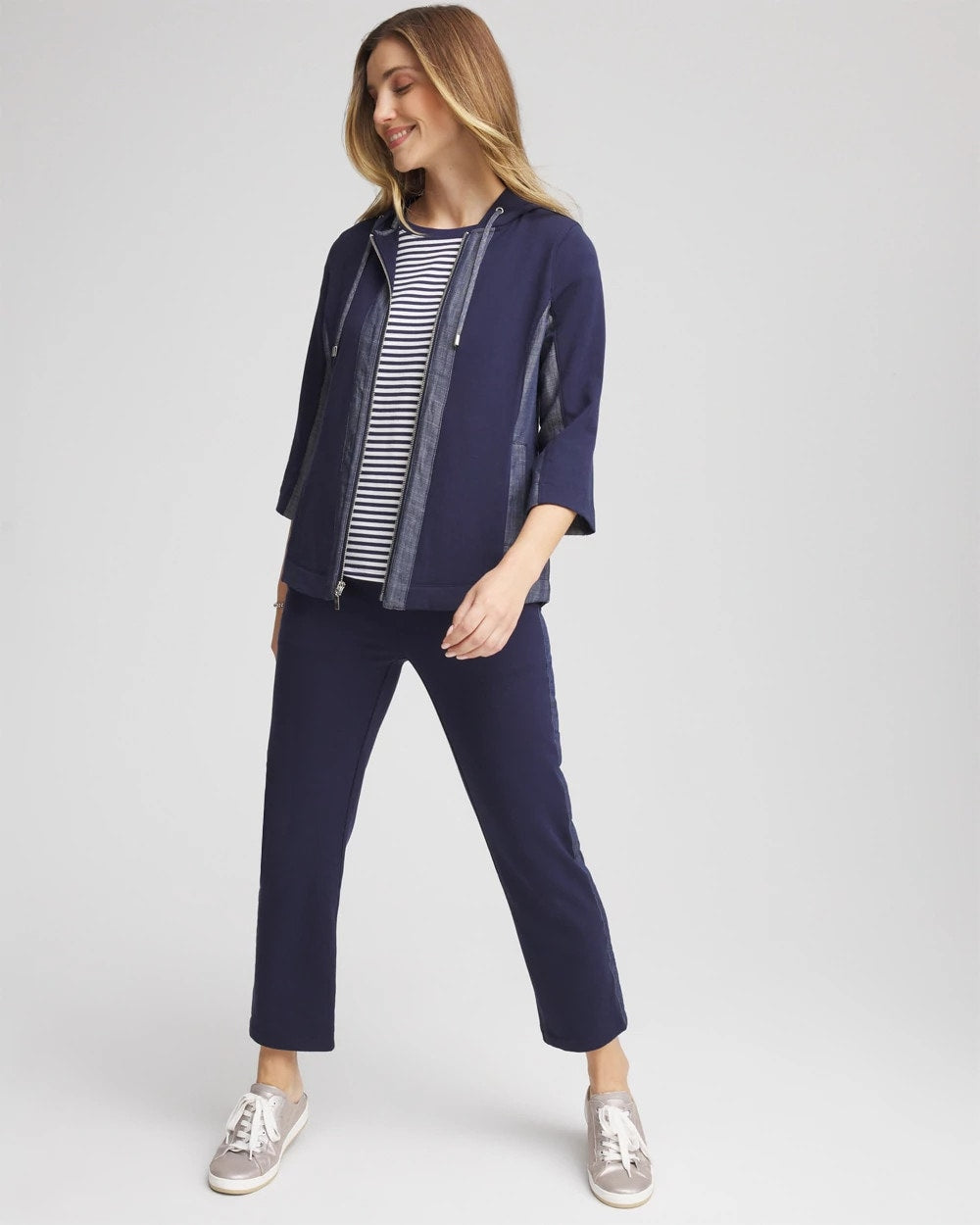 Chico's Women | Zenergy® French Terry & Chambray Jacket PASSPORT BLUE