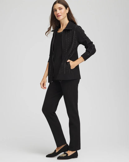 Chico's Women | Zenergy® Luxe Diamante Zip Cardigan BLACK
