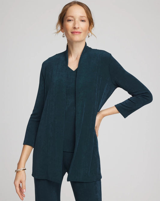 Chico's Women | Travelers™ Long Knit Jacket TEAL SHADOW