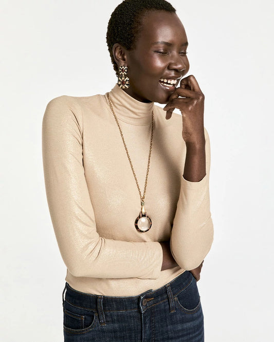 Chico's Women | Touch of Cool™ Foil Mock Neck Layering Tee CHAMPAGNE FIZZ