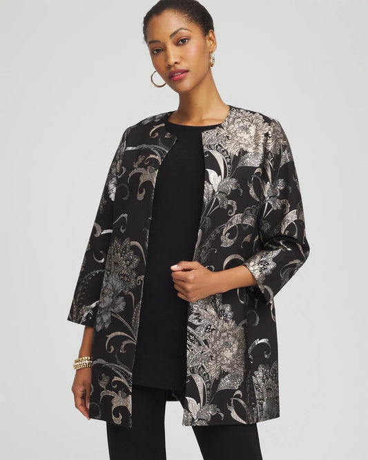 Chico's Women | Travelers™ Collection Jacquard Floral Shine Jacket TRAVELERS BLACK