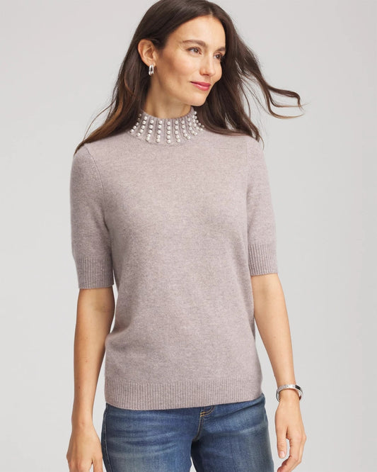 Chico's Women | Cashmere Pearl Mockneck Sweater TAUPE HEATHER