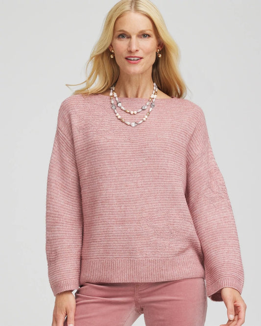 Chico's Women | Tonal Embroidered Boatneck Pullover Sweater DUSTY ROSE