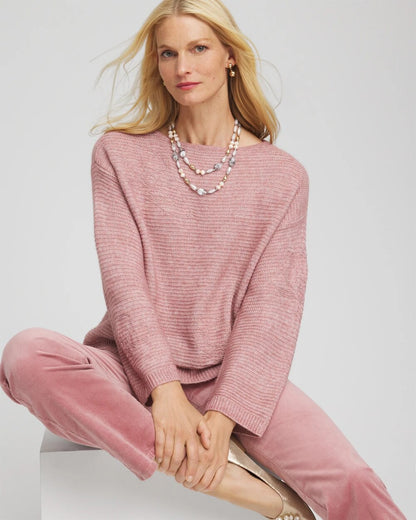 Chico's Women | Tonal Embroidered Boatneck Pullover Sweater DUSTY ROSE