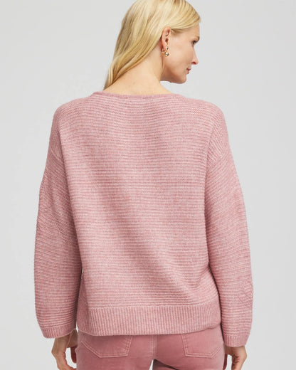 Chico's Women | Tonal Embroidered Boatneck Pullover Sweater DUSTY ROSE