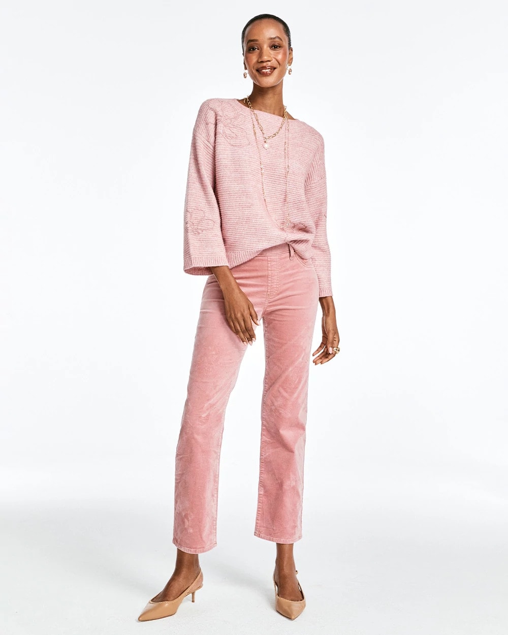 Chico's Women | Velveteen Pull-On Flared Jeans DUSTY ROSE