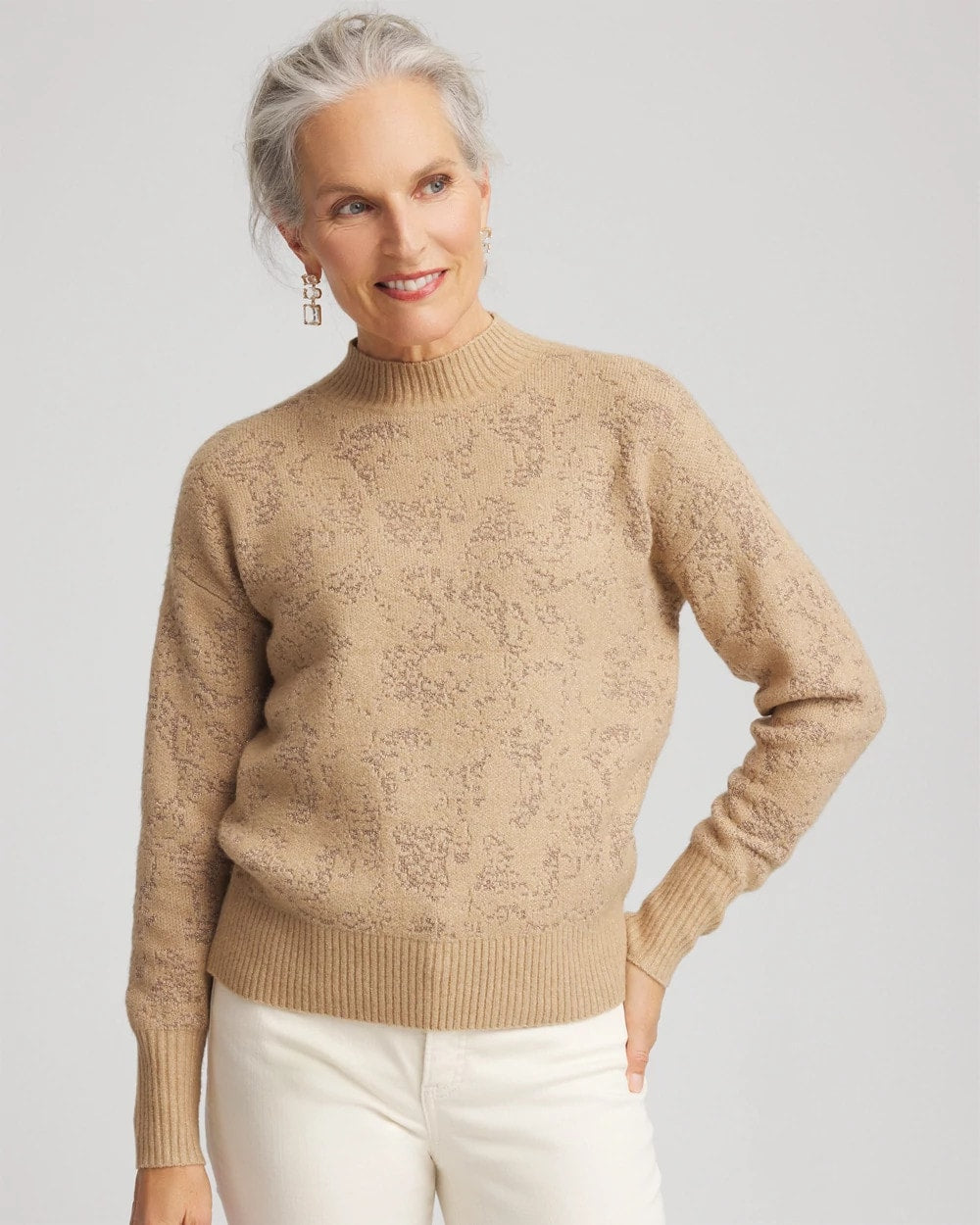 Chico's Women | Jacquard Mockneck Pullover CHAMPAGNE FIZZ