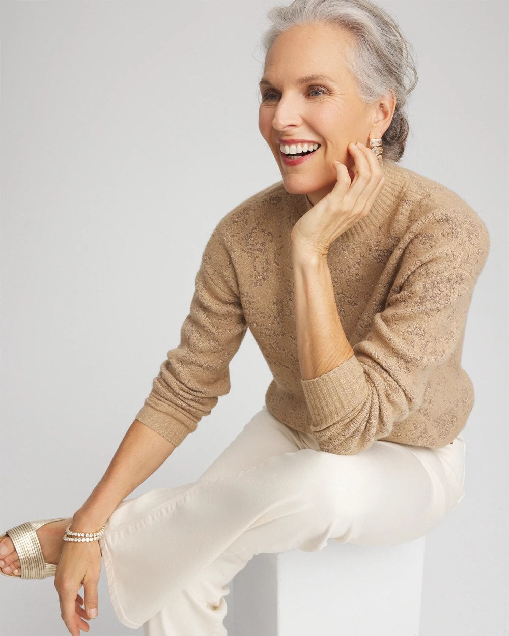 Chico's Women | Jacquard Mockneck Pullover CHAMPAGNE FIZZ