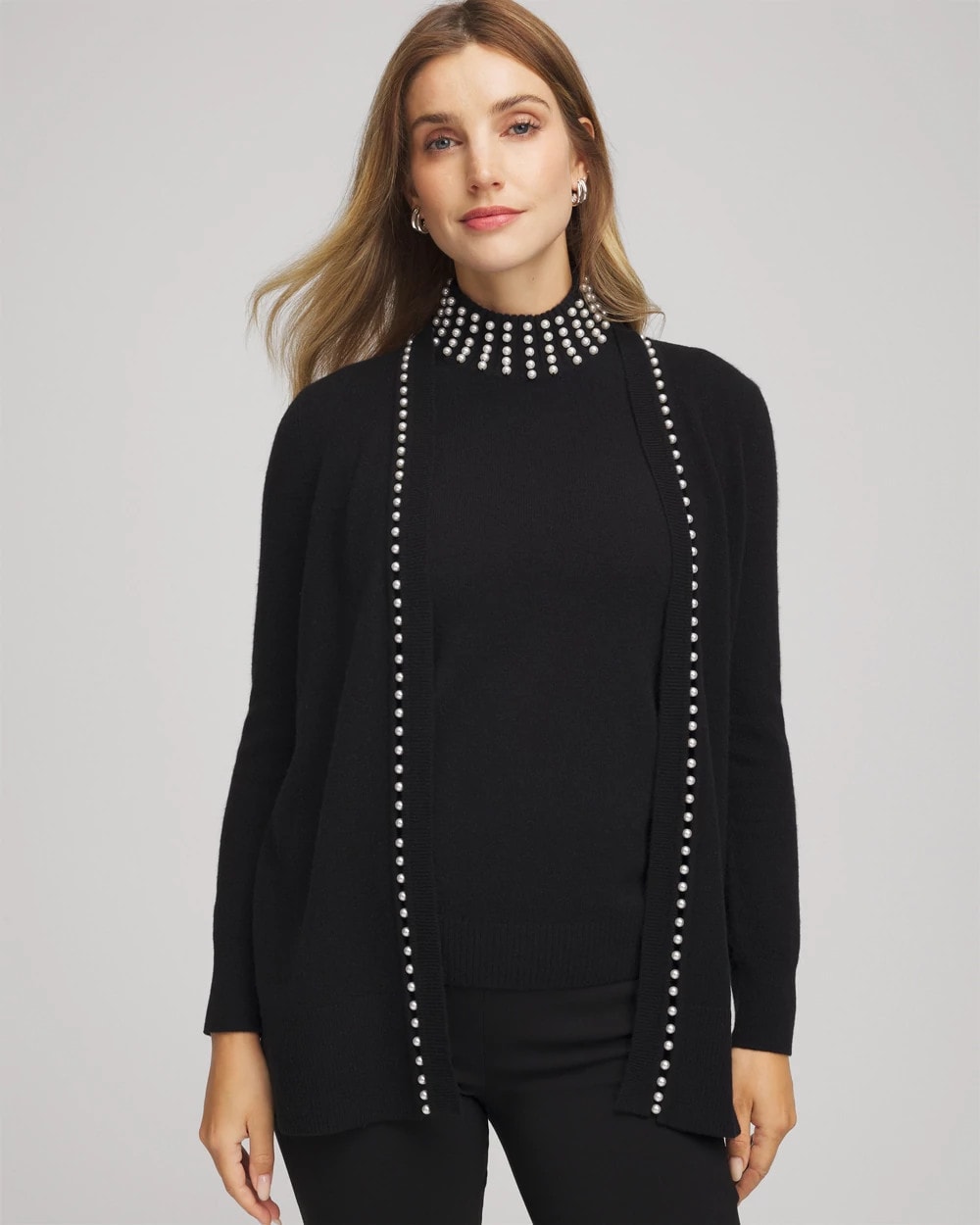 Chico's Women | Cashmere Pearl-Trim Cardigan BLACK