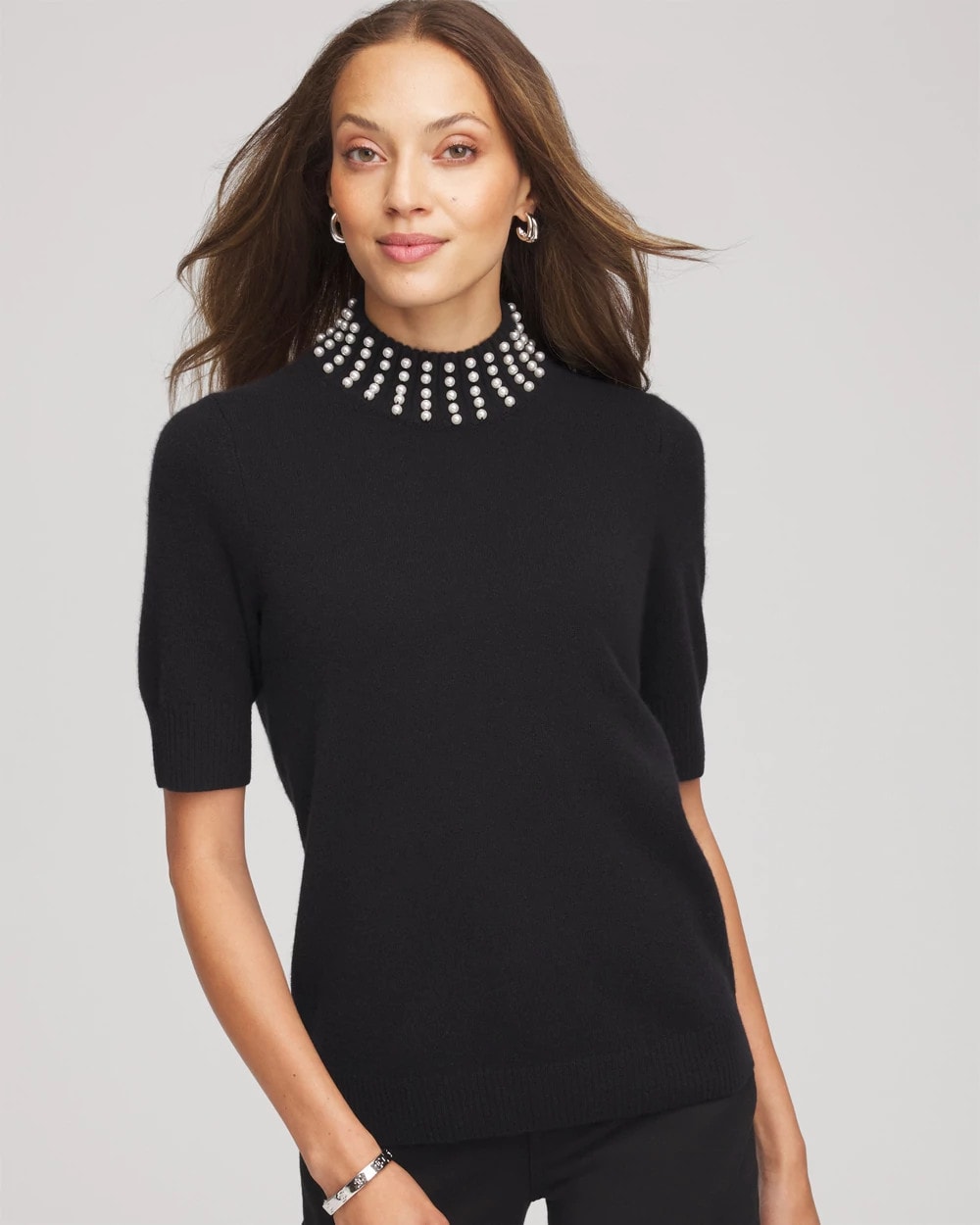 Chico's Women | Cashmere Pearl Mockneck Sweater BLACK