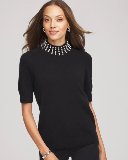 Chico's Women | Cashmere Pearl Mockneck Sweater BLACK