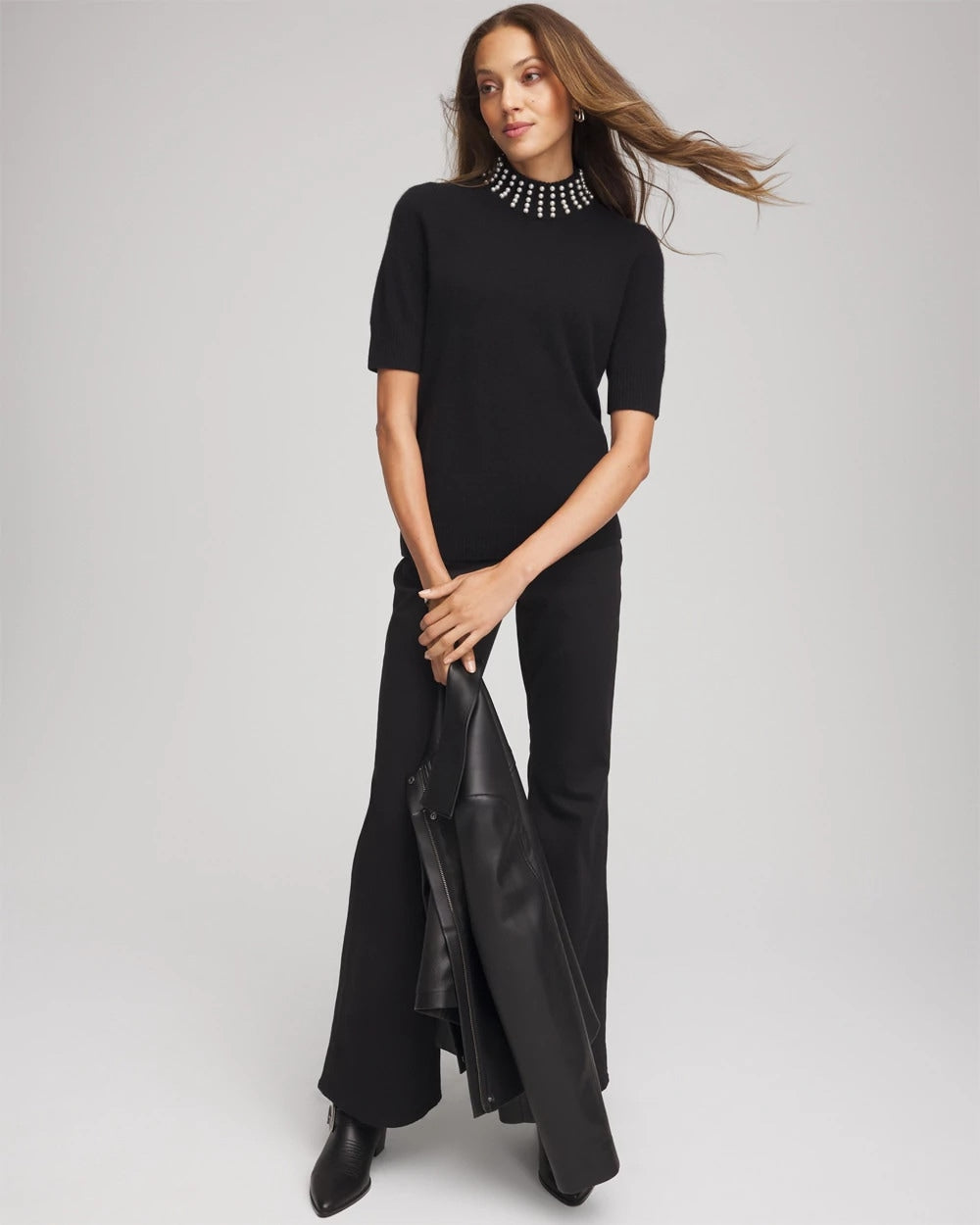 Chico's Women | Cashmere Pearl Mockneck Sweater BLACK