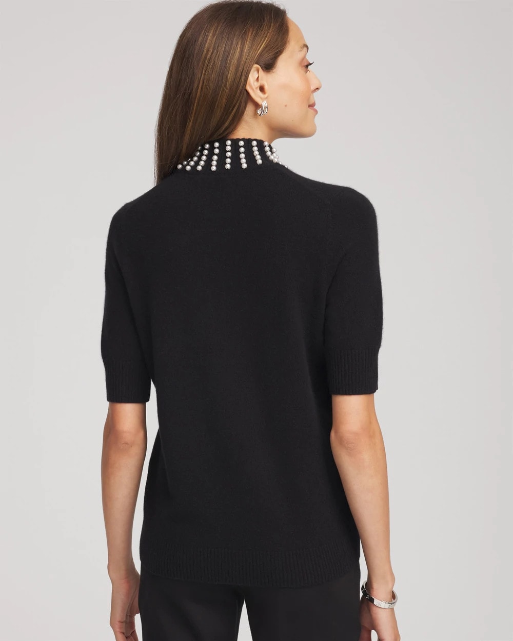 Chico's Women | Cashmere Pearl Mockneck Sweater BLACK