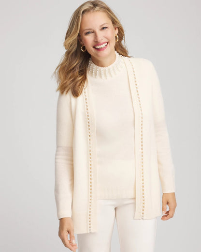 Chico's Women | Cashmere Pearl-Trim Cardigan CREAM