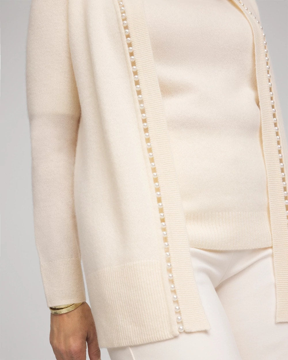 Chico's Women | Cashmere Pearl-Trim Cardigan CREAM