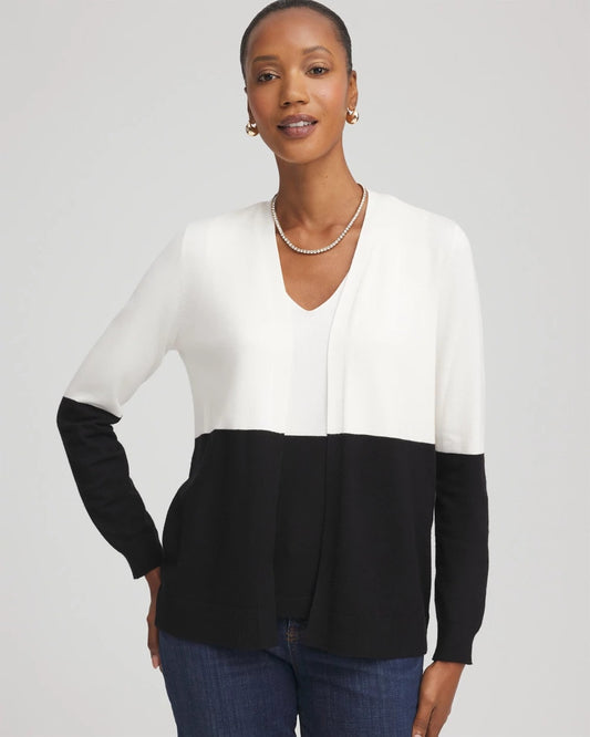 Chico's Women | Ella Colorblock Long-Sleeve Cardigan ECRU