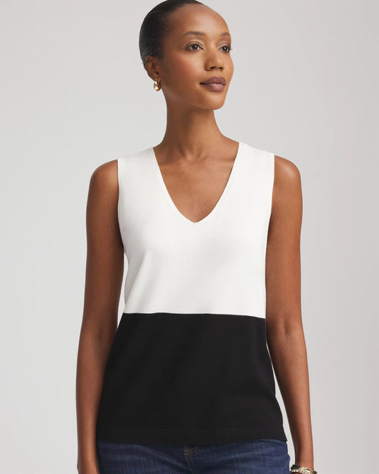 Chico's Women | Colorblock V-neck Sweater Tank ECRU