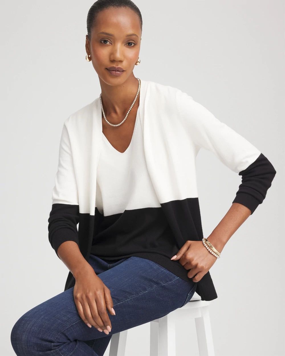 Chico's Women | Colorblock V-neck Sweater Tank ECRU